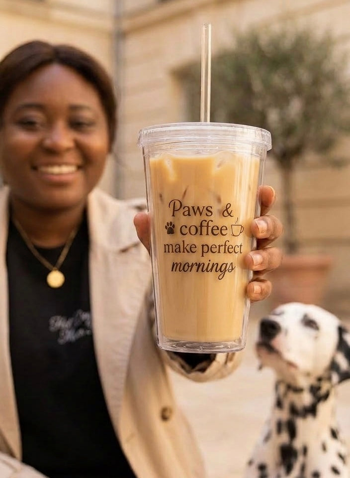 Clear Tumbler „Paws & Coffee“