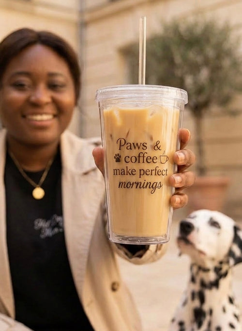 Clear Tumbler „Paws & Coffee“